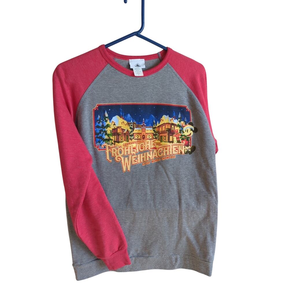 New Disney Parks Small Red Grey EPCOT Germany Mickey Sweatshirt